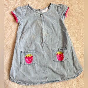 The Children's Place Light Blue Denim Dress with Pink Strawberry Accents